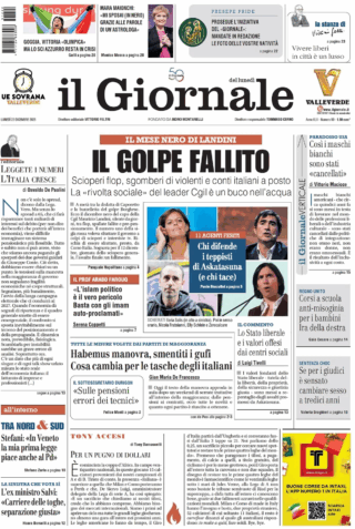 Prima pagina del quotidiano Il Giornale.